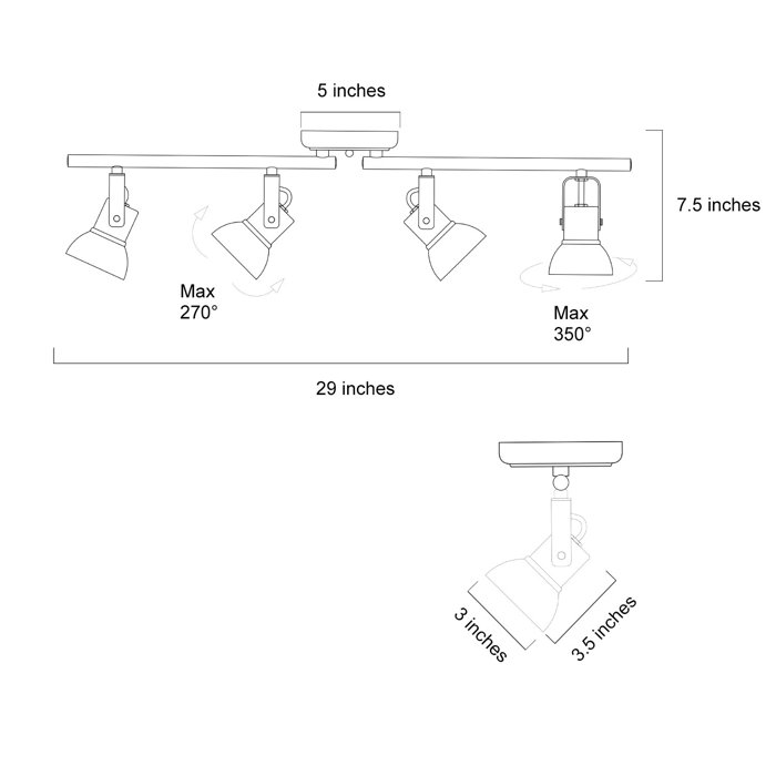 LNCHome Aldrich 29'' 4 Light Swing Arm Track Lighting Track Kit with
